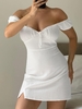 ZAFUL Mini Robe Fendue à Manches Bouffantes avec Nœud Papillon Xl Blanc