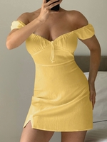ZAFUL Mini Robe Fendue à Manches Bouffantes avec Nœud Papillon Xl Jaune