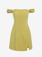 ZAFUL Mini-Robe Fendue en Avant à Epaule Dénudée S Jaune