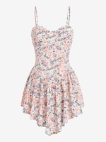 ZAFUL Mini Robe Fleurie à Bretelle à Taille Basse Ourlet Hanky S Multi a