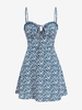 ZAFUL Mini Robe Fleurie à Col Noué à Volants à Bretelle L Bleu
