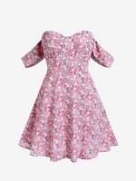 ZAFUL Mini-Robe Fleurie à Epaule Dénudée L Rose clair