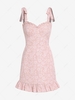 ZAFUL Mini Robe Fleurie à Epaule Nouée en Jacquard à Volants S Rose léger