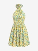 ZAFUL Mini-Robe Fleurie Croisée sans Dos Taille Plissée à Col Halter S