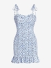 ZAFUL Mini Robe Fleurie Epaule Nouée Ourlet à Volants M Bleu clair