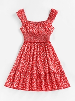 ZAFUL Mini Robe Fleurie Imprimée à Volants S Rouge