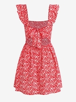ZAFUL Mini Robe Fleurie Nouée Ouverte Au Dos à Volants M Rouge