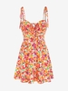 ZAFUL Mini Robe Fleurie Peinture à Epaule Nouée à Volants L