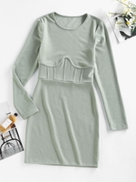 ZAFUL Mini Robe Fourreau Cousue Détaillée à Manches Longues S Vert clair