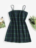ZAFUL Mini Robe Ligne A à Carreaux à Bretelle Fine M Vert profond