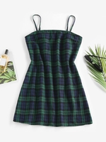 ZAFUL Mini Robe Ligne A à Carreaux à Bretelle Fine S Vert profond