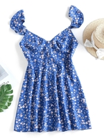 ZAFUL Mini Robe Ligne A à Imprimé Fleurie M Bleu
