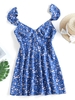 ZAFUL Mini Robe Ligne A à Imprimé Fleurie S Bleu