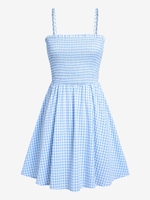 ZAFUL Mini Robe Ligne A Plissée en Vichy Xl Bleu clair