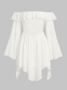 ZAFUL Mini Robe Mouchoir à Epaule Dénudée à Manches Evasées à Ourlet Hanky L Blanc