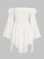 ZAFUL Mini Robe Mouchoir à Epaule Dénudée à Manches Evasées à Ourlet Hanky S Blanc