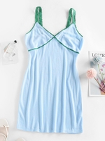 ZAFUL Mini-Robe Moulante Côtelée à Ourlet Tressé S Bleu clair