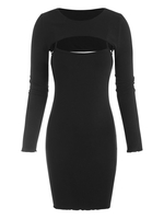 ZAFUL Mini Robe Moulante Côtelée Ceinturée avec Haut L Noir