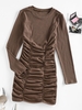 ZAFUL Mini-Robe Moulante Côtelée M Brun foncé