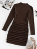 ZAFUL Mini-Robe Moulante Côtelée Plissée à Col Montant Xl Café profond