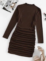 ZAFUL Mini-Robe Moulante Côtelée Plissée à Col Montant Xl Café profond