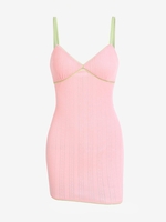 ZAFUL Mini Robe Moulante en Tricot Ouvert à Ourlet Contrasté S Rose léger