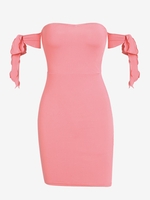 ZAFUL Mini Robe Moulante Nouée à Epaule Dénudée à Manches Nouées L Rose clair