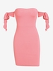 ZAFUL Mini Robe Moulante Nouée à Epaule Dénudée à Manches Nouées M Rose léger