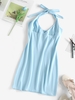 ZAFUL Mini-Robe Moulante Plissée Au Poitrine à Col Halter M Bleu clair