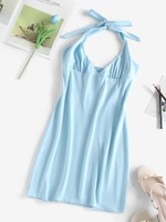 ZAFUL Mini-Robe Moulante Plissée Au Poitrine à Col Halter S Bleu clair