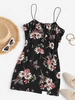 ZAFUL Mini Robe Moulante à Imprimé Fleurie Nouée en Avant à Bretelle Fine S Noir