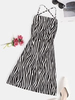 ZAFUL Mini Robe Moulante à Imprimé Zèbre à Lacets S Blanc