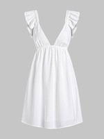 ZAFUL Mini-Robe Nouée Ouverte Au Dos à Volants à Col Plongeant L Blanc