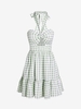 ZAFUL Mini-Robe Nouée Plissée à Col Halter en Vichy S Vert clair