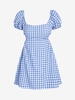 ZAFUL Mini-Robe Ouverte Au Dos en Vichy à Manches Bouffantes L Bleu
