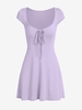 ZAFUL Mini Robe Ovale Découpée Nouée en Avant à Mancherons M Violet clair