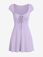 ZAFUL Mini Robe Ovale Découpée Nouée en Avant à Mancherons M Violet clair