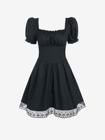 ZAFUL Mini Robe Panneau en Dentelle à Manches Bouffantes S Noir