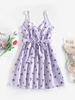 ZAFUL Mini Robe Papillon Ceinturée à Bretelle en Vichy M Violet clair