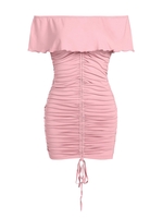 ZAFUL Mini-Robe Plissée à Epaule Dénudée à Volants M Rose clair