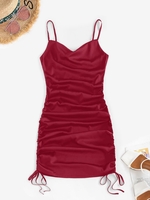 ZAFUL Mini-Robe Plissée en Avant en Satin M Rouge vineux