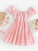 ZAFUL Mini-Robe Plissée en Vichy à Manches Bouffantes Xl Rose clair