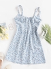 ZAFUL Mini Robe Plissée Fleur sans Dos Xl Bleu clair