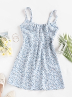 ZAFUL Mini Robe Plissée Fleur sans Dos Xl Bleu clair