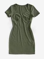 ZAFUL Mini-Robe Plongeante Côtelée Design S Vert