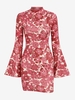 ZAFUL Mini Robe Rétro Fleurie en Maille Transparente à Manches Evasées à Col Montant M Multi a