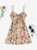 ZAFUL Mini-Robe Sanglée à Imprimé Fleur Cachemire S Café lumière
