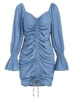 ZAFUL Mini Robe Sanglée en Vichy à Manches de Poète S Bleu clair