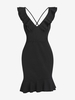 ZAFUL Mini Robe Sirène Croisée sans Dos à Volants S Noir