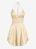 ZAFUL Mini-Robe Soyeuse sans Dos à Taille Basse à Col Halter à Lacets L Café lumière